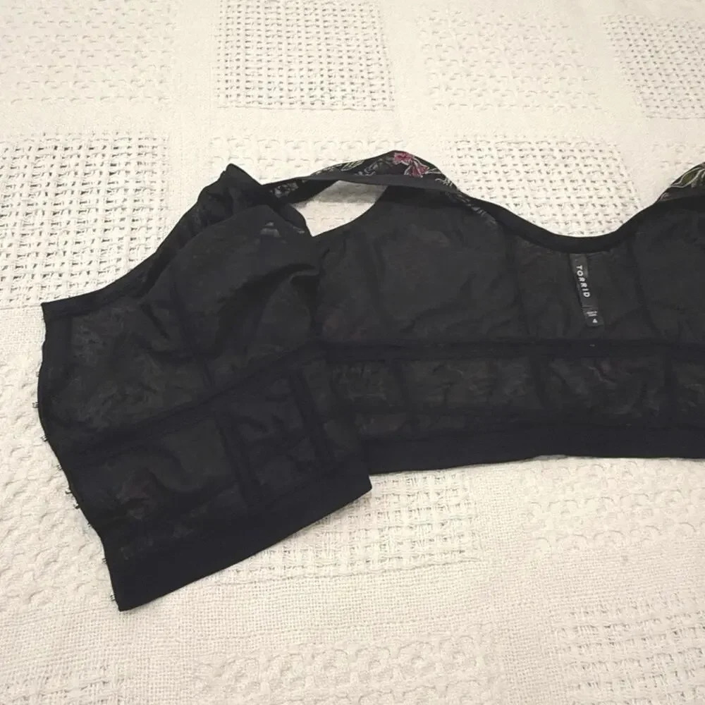 Torrid 4 Mesh Regency Punk Bustier exposed hook front bra crop top BC 2888 - Picture 6 of 9